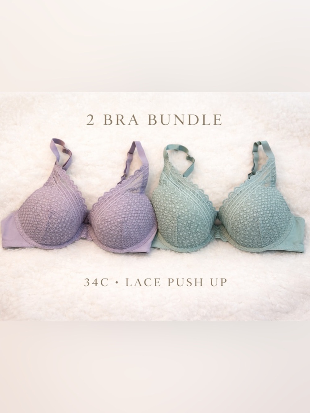 Auden Lace Push-Up Bra Bundle 34C Purple & Mint NWOT